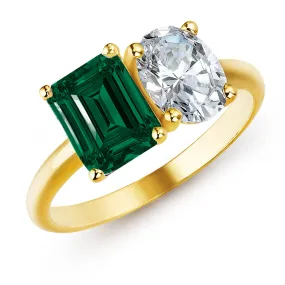 Toi et Moi Tru-Emerald and Oval Cut Ring