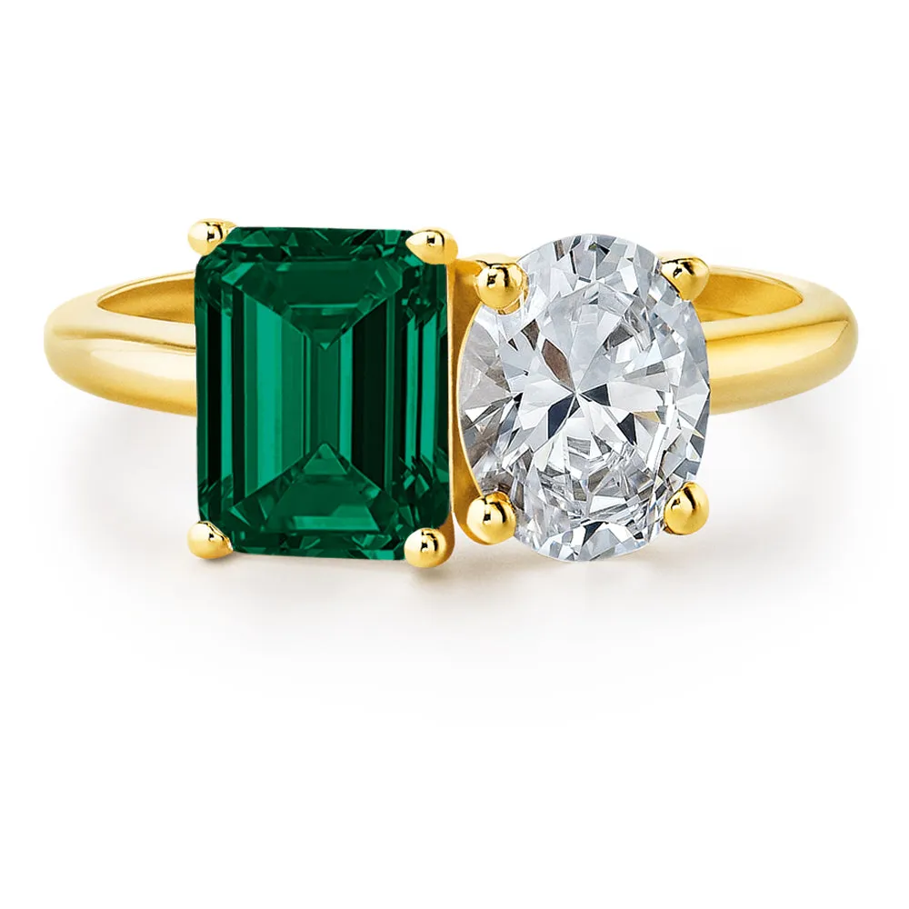 Toi et Moi Tru-Emerald and Oval Cut Ring