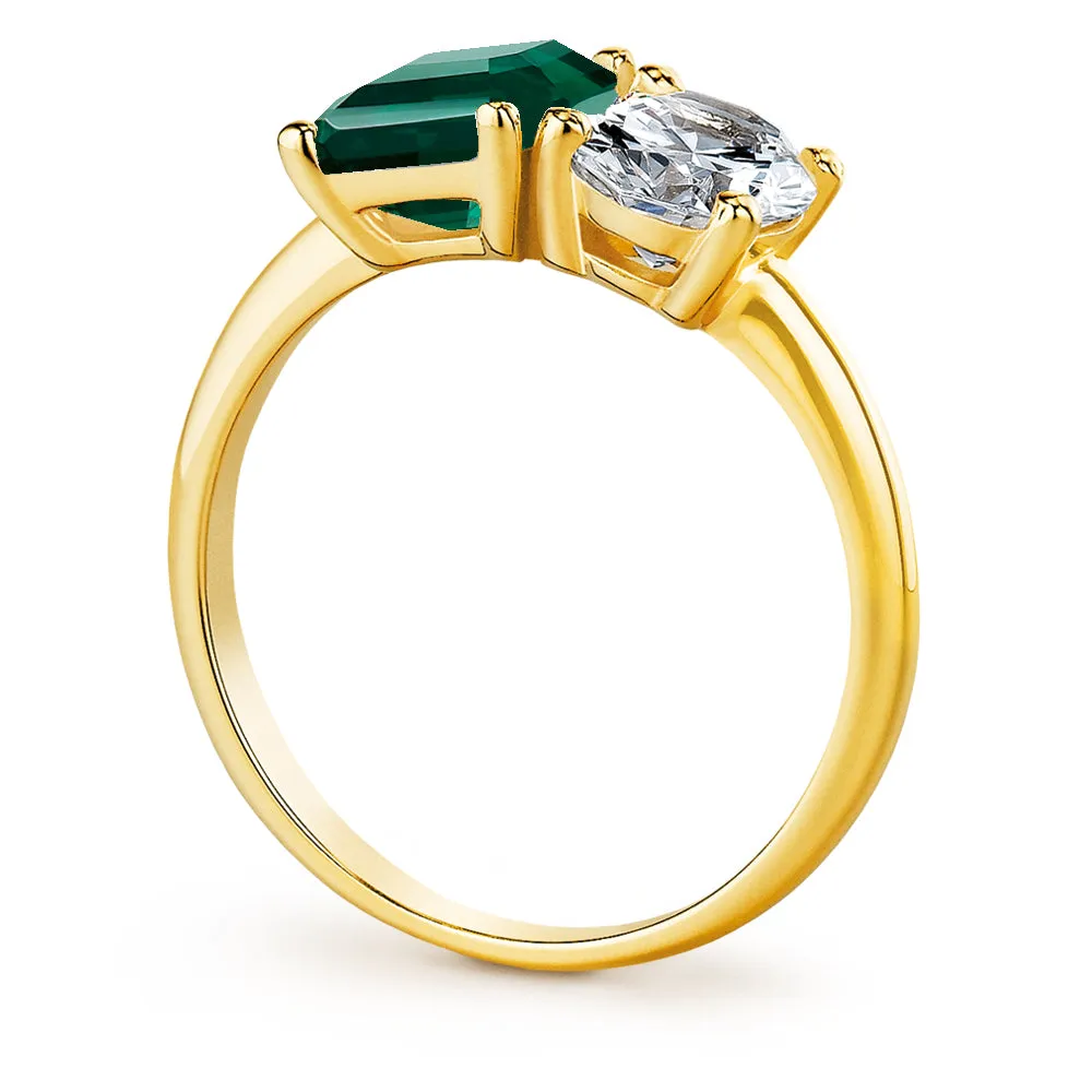 Toi et Moi Tru-Emerald and Oval Cut Ring