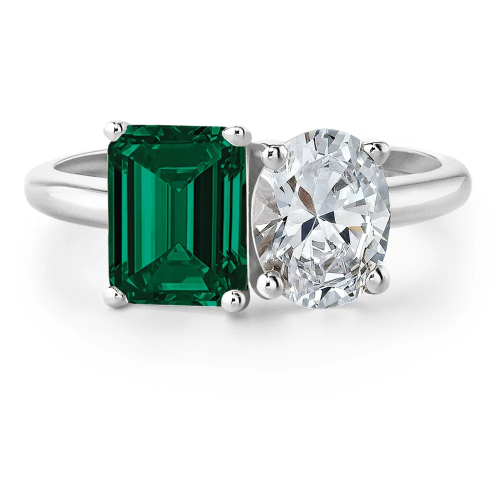 Toi et Moi Tru-Emerald and Oval Cut Ring