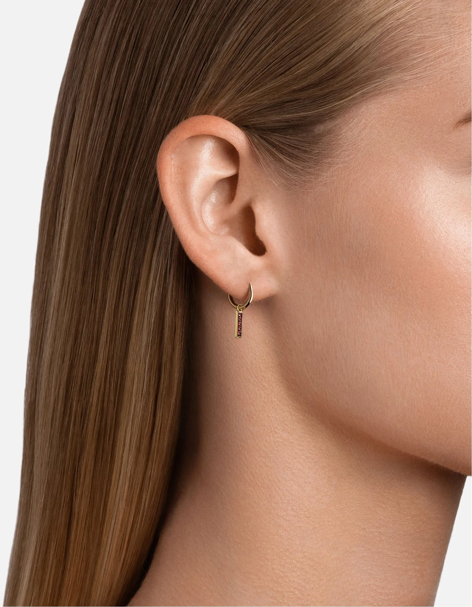 Totem Garnet Huggie Earrings, Gold Vermeil
