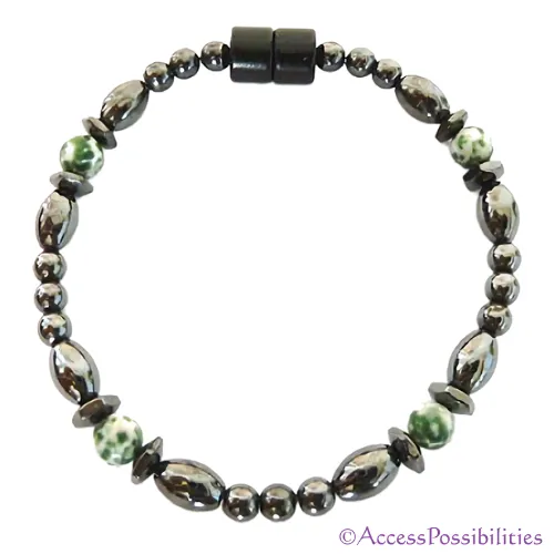 Tree Agate Hex And Rice Magnetite Magnetic Bracelet