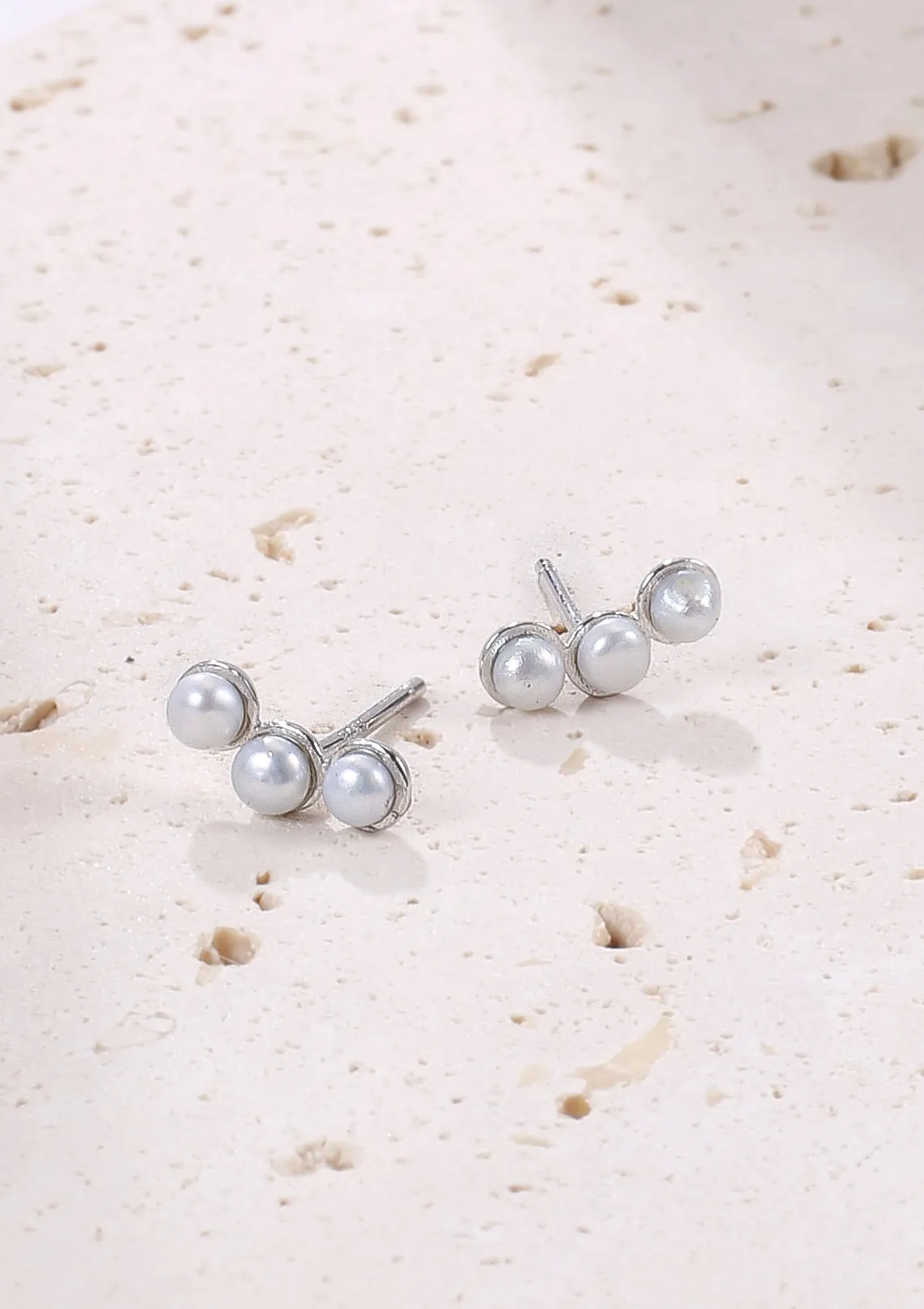 Trio Pearl Stud Earrings Sterling Silver