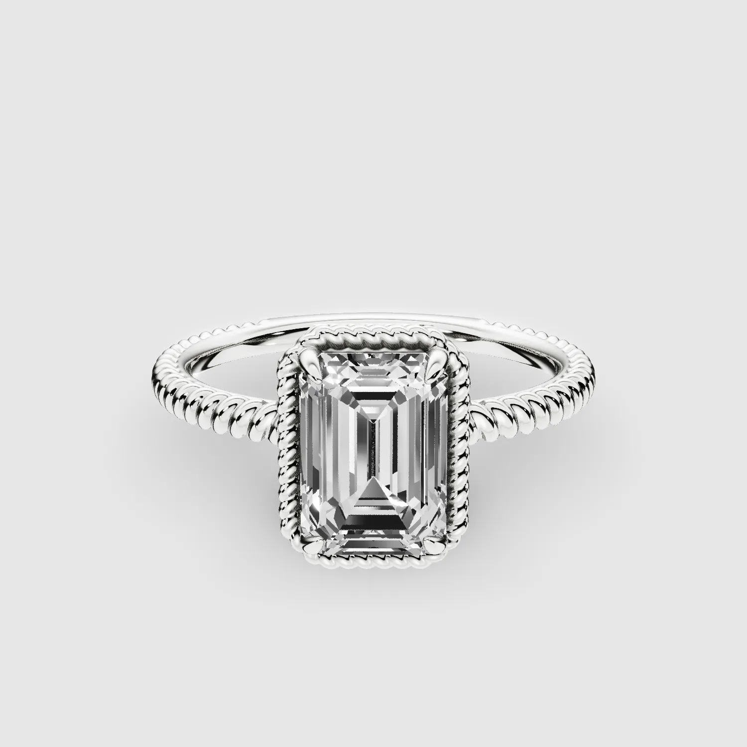 Twine Halo Lab Grown Diamond Rope Solitaire Ring-Emerald Cut