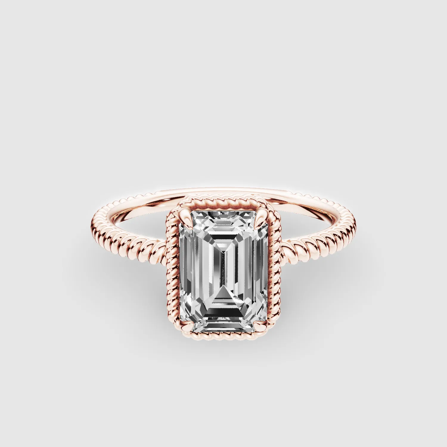 Twine Halo Lab Grown Diamond Rope Solitaire Ring-Emerald Cut