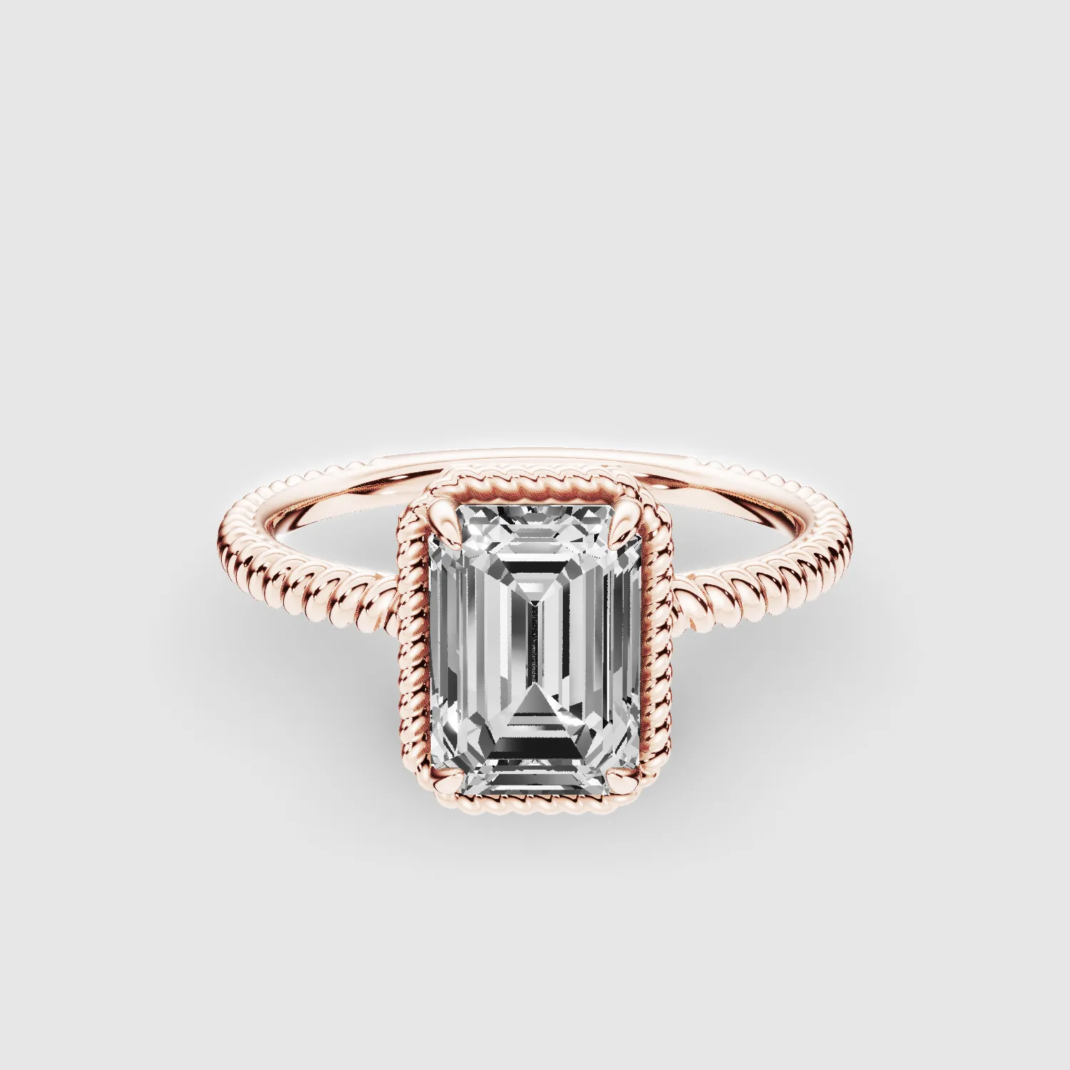 Twine Halo Lab Grown Diamond Rope Solitaire Ring-Emerald Cut
