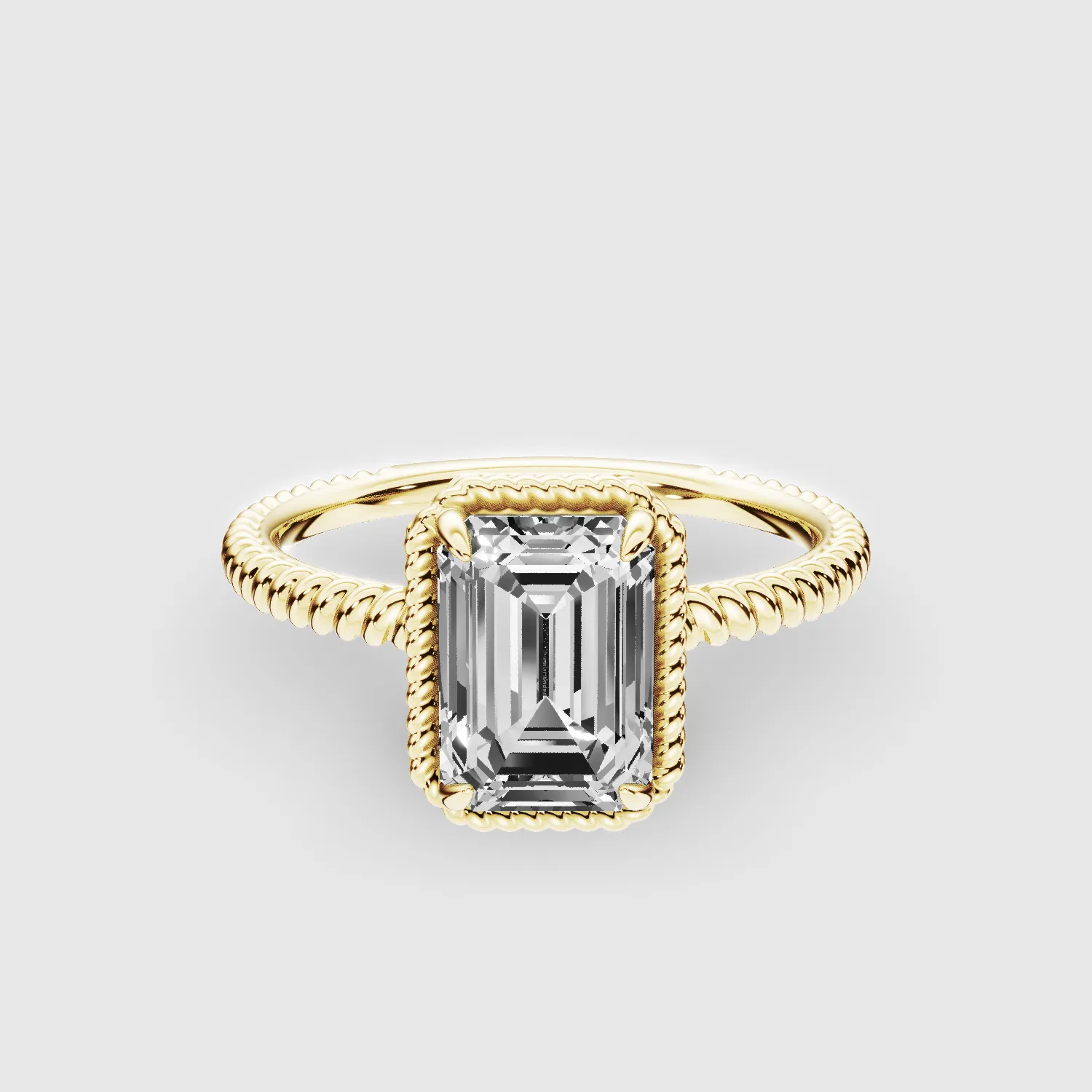 Twine Halo Lab Grown Diamond Rope Solitaire Ring-Emerald Cut
