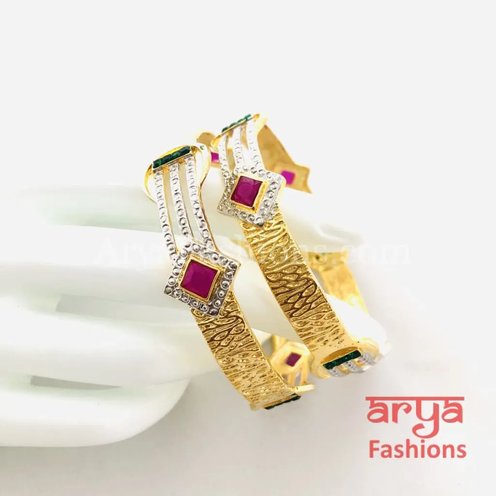 Two Tone Golden Silver Bangles, Set of 2 Bangles