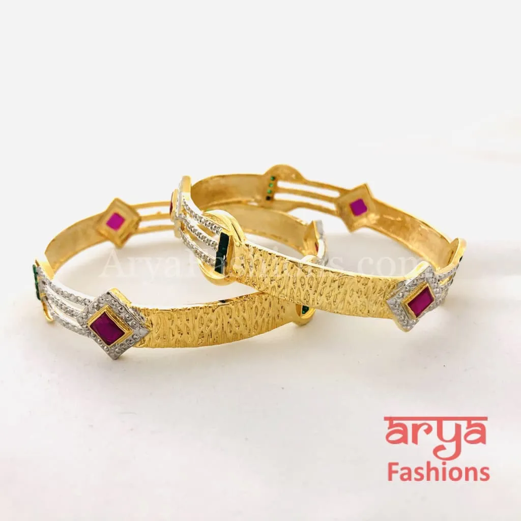 Two Tone Golden Silver Bangles, Set of 2 Bangles