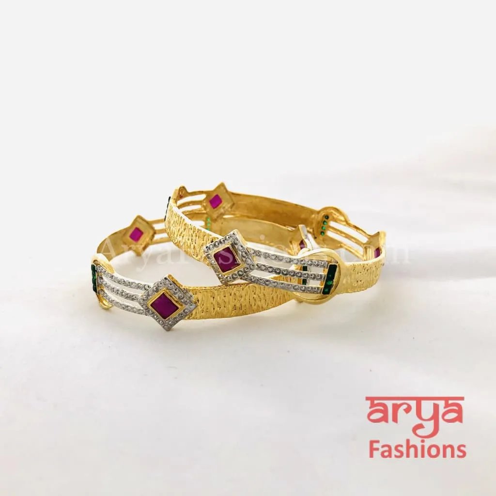 Two Tone Golden Silver Bangles, Set of 2 Bangles