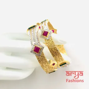 Two Tone Golden Silver Bangles, Set of 2 Bangles