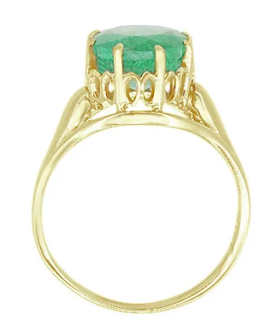 Vintage Style Regal Crown Emerald Engagement Ring in 14 Karat Yellow Gold