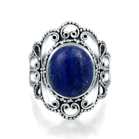 Western Jewelry Boho Silver Ring with Large Gemstone Filigree and Moonstone