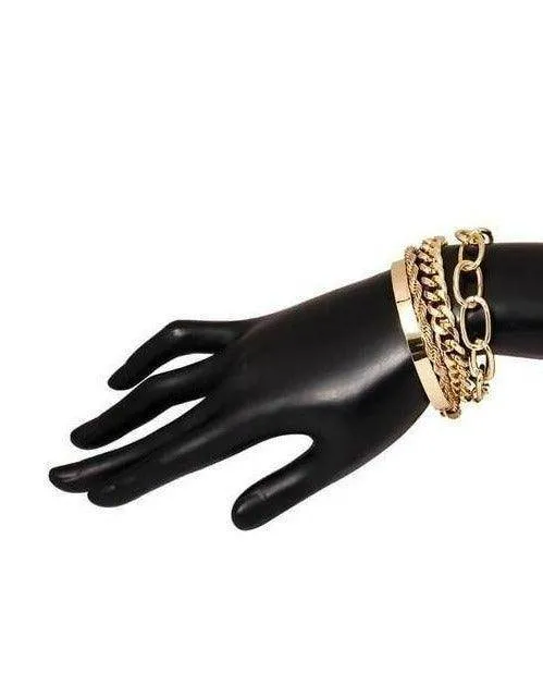 Womens Boho Thick Gold Charm Bracelets 4Pc Set Bangles