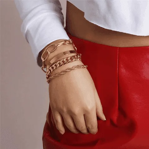 Womens Boho Thick Gold Charm Bracelets 4Pc Set Bangles