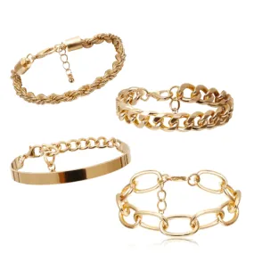 Womens Boho Thick Gold Charm Bracelets 4Pc Set Bangles