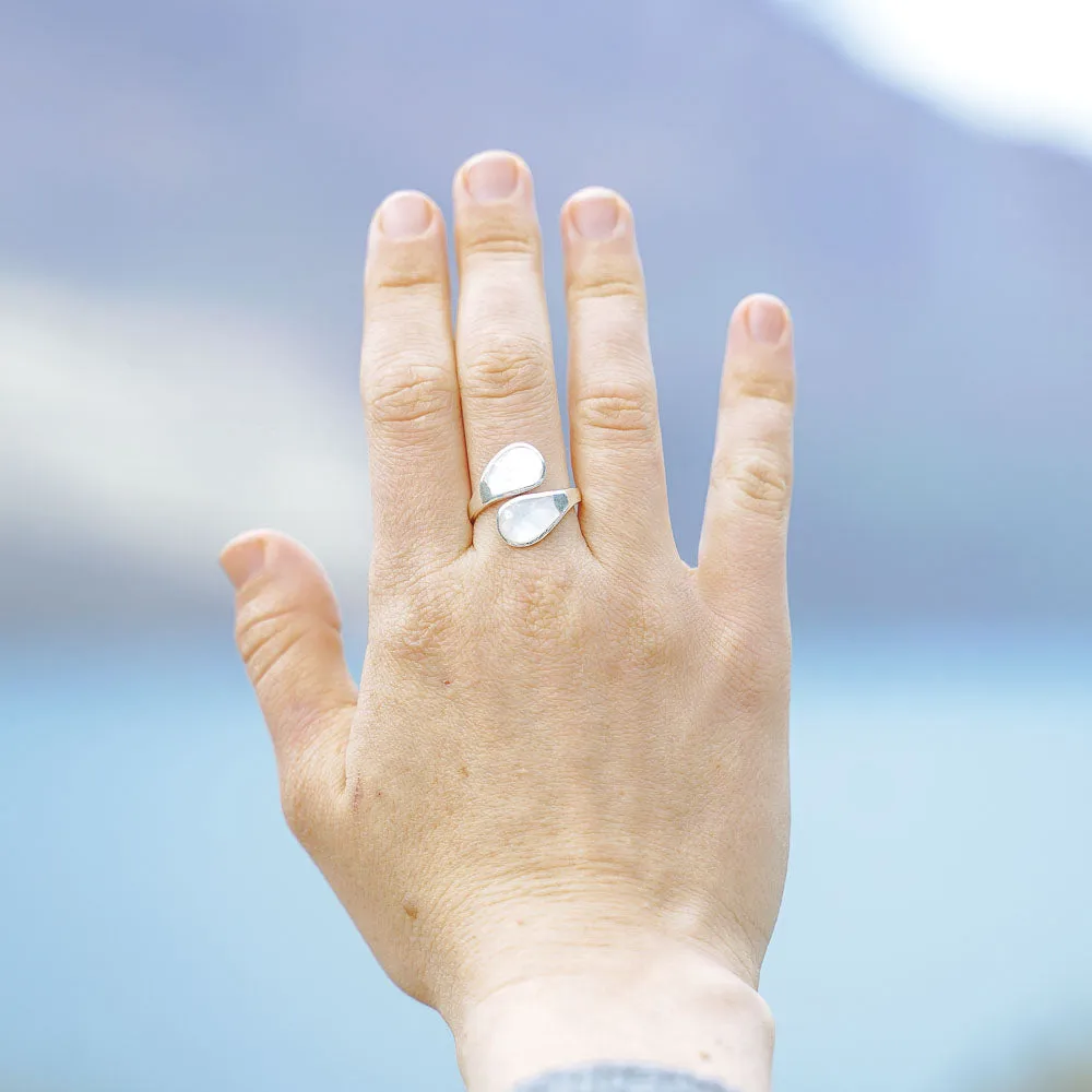 Wrap Around Mother Of Pearl Adjustable Sterling Silver Ring