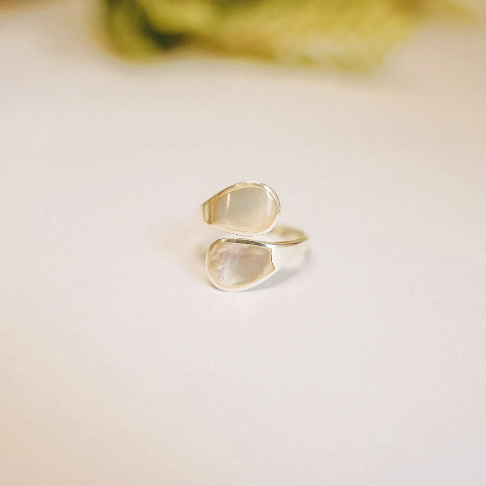 Wrap Around Mother Of Pearl Adjustable Sterling Silver Ring