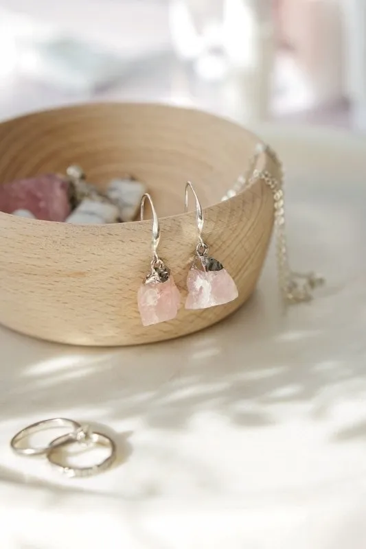 Xander Kostroma - 925 Sterling Silver Raw Cut Rose Quartz Rock Earrings - Ideal for Women - Enhances Love and Healing - Handcrafted Unique Jewelry - 4cm Drop - Perfect Gift for Peace and Style