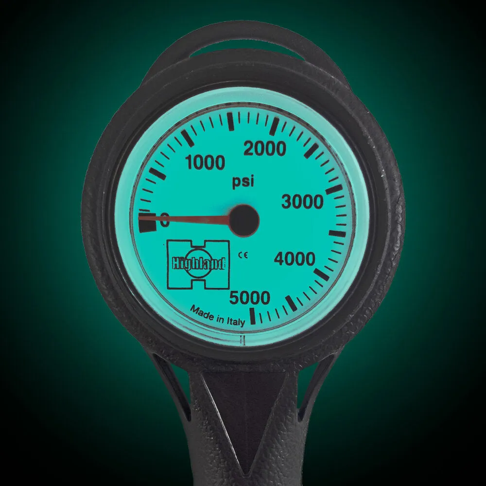XS Scuba Highland Thin-Line Pressure Gauge - Complete (Imperial/Miflex Hose)