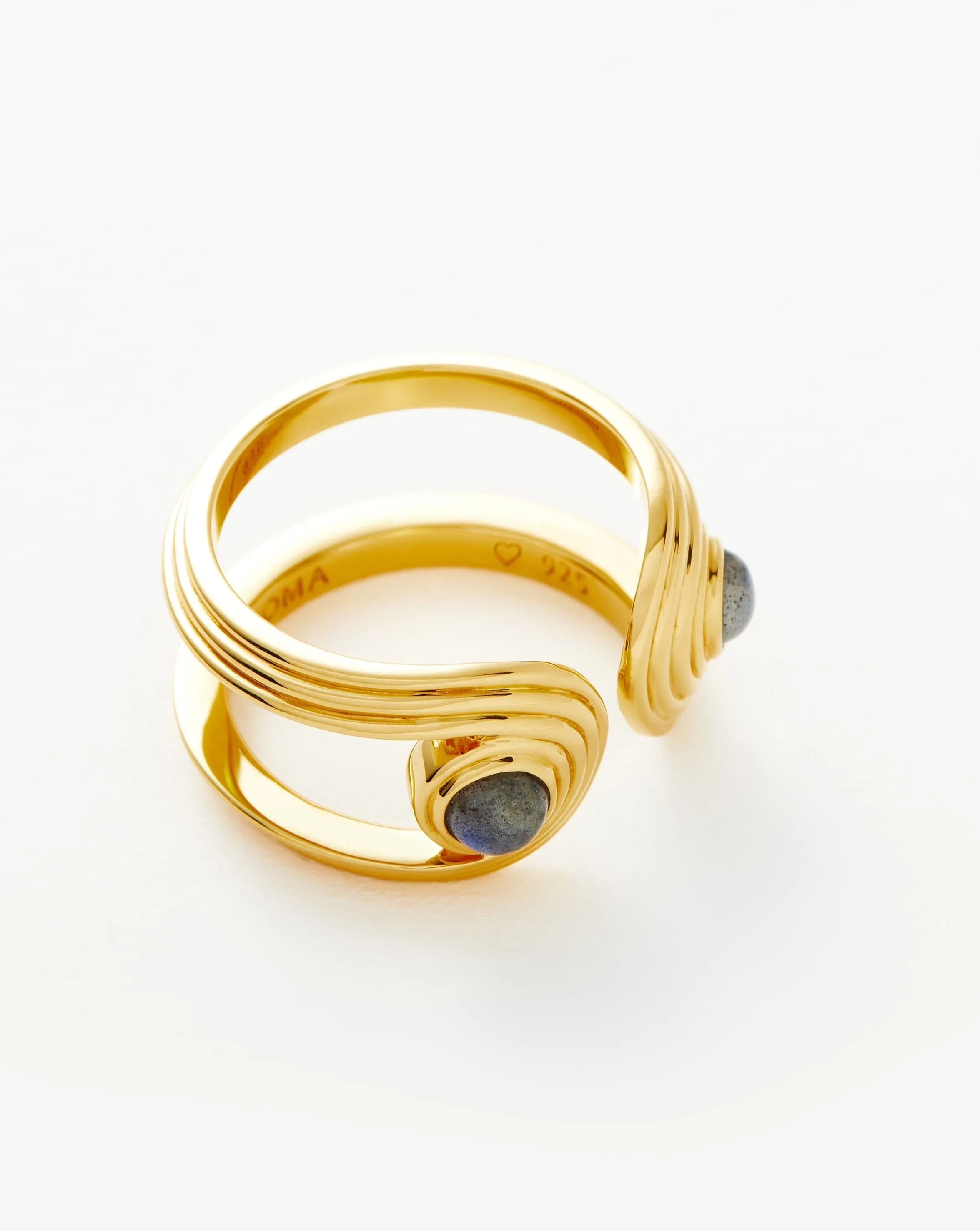 Zenyu Link Gemstone Open Ring | 18k Gold Vermeil/Labradorite