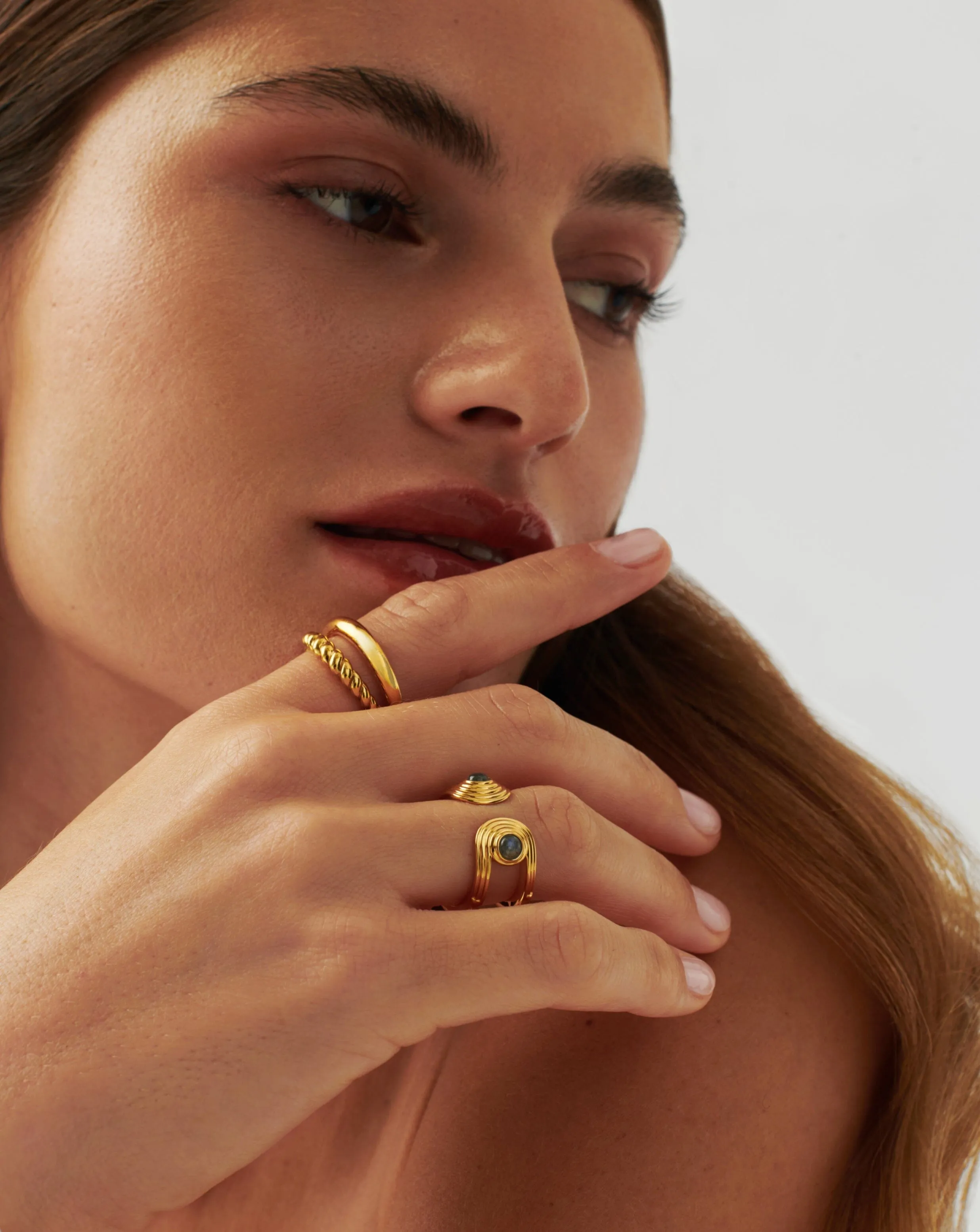 Zenyu Link Gemstone Open Ring | 18k Gold Vermeil/Labradorite