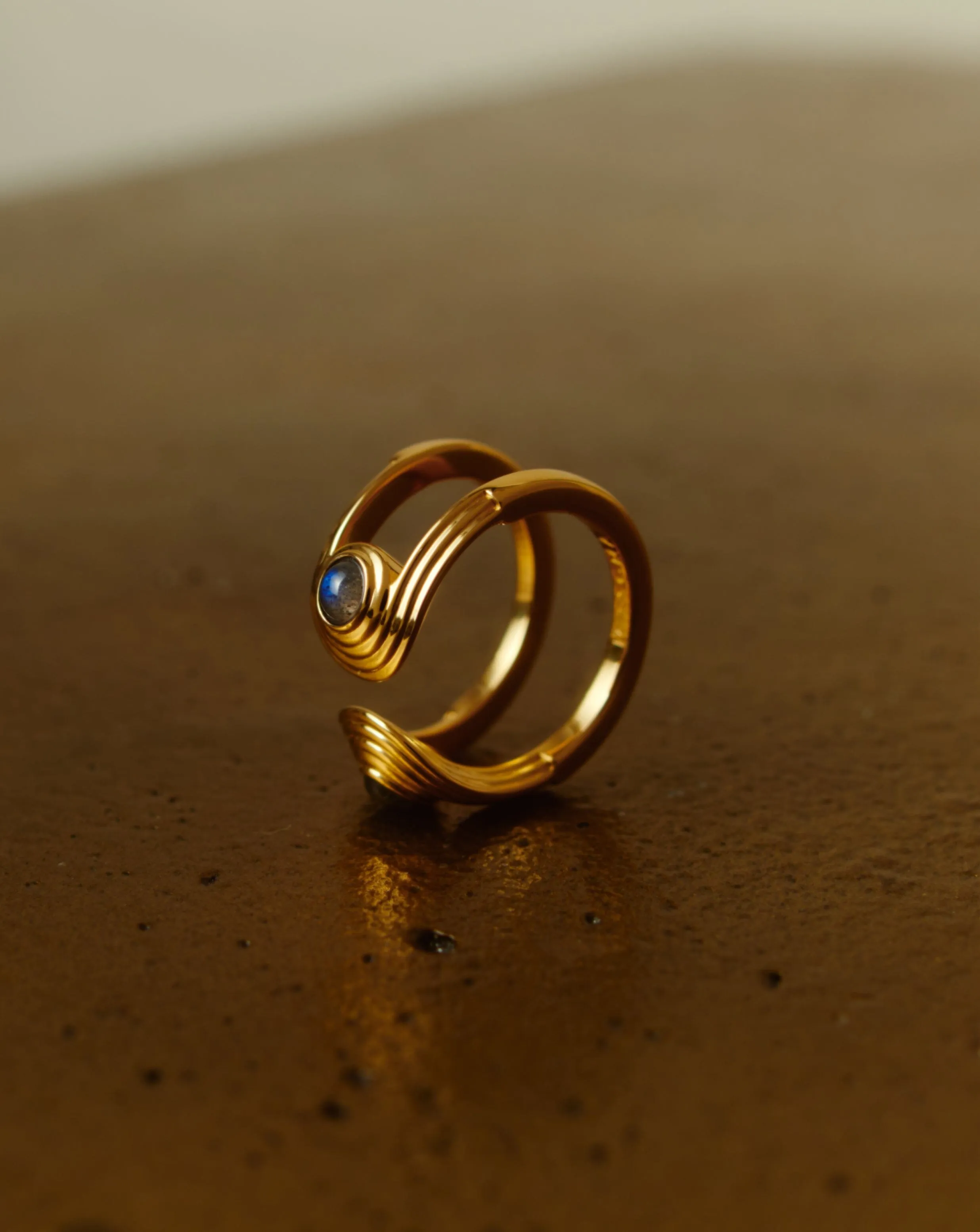 Zenyu Link Gemstone Open Ring | 18k Gold Vermeil/Labradorite