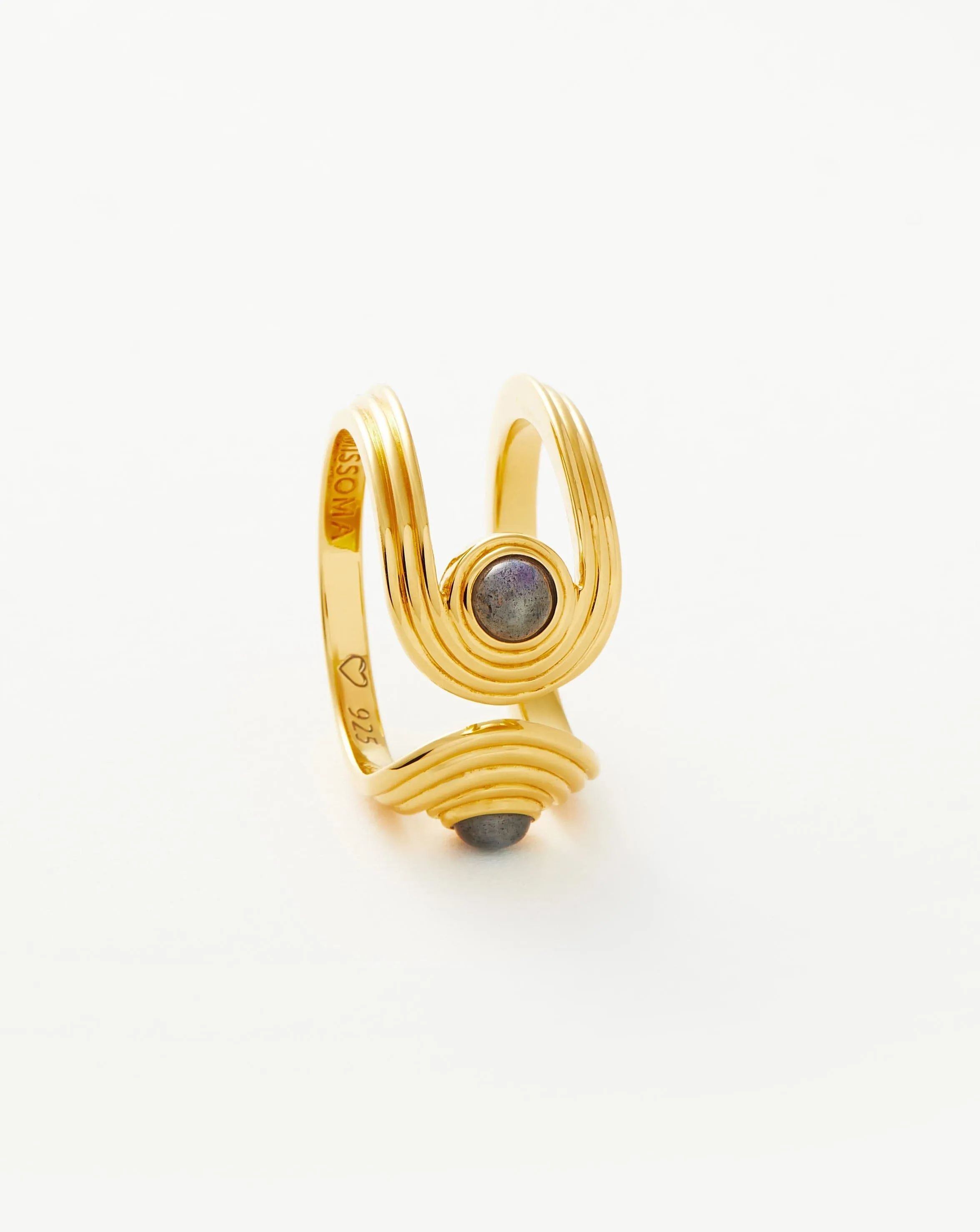 Zenyu Link Gemstone Open Ring | 18k Gold Vermeil/Labradorite